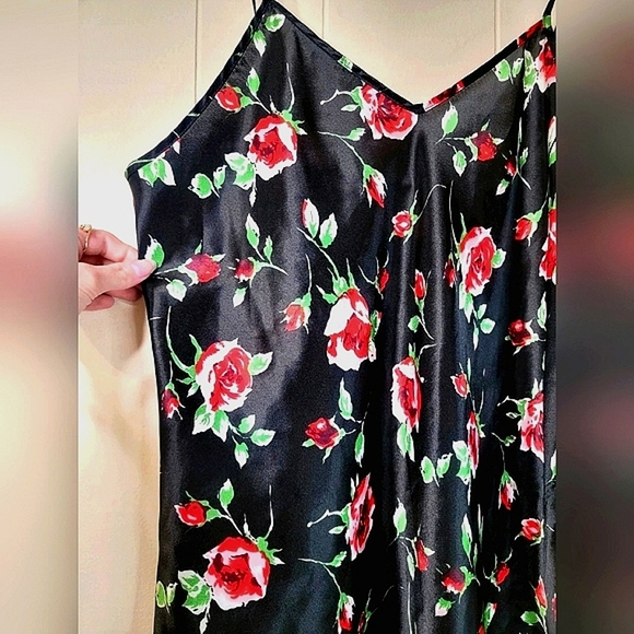 Vintage Dentelle Medium Black Red Floral Slip Dress Nightgown 80s - Picture 3 of 6